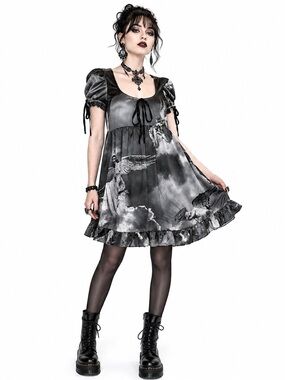 Widow Revenant Faces Angels Goddess Babydoll Dress Womens Witchy Dark Goth